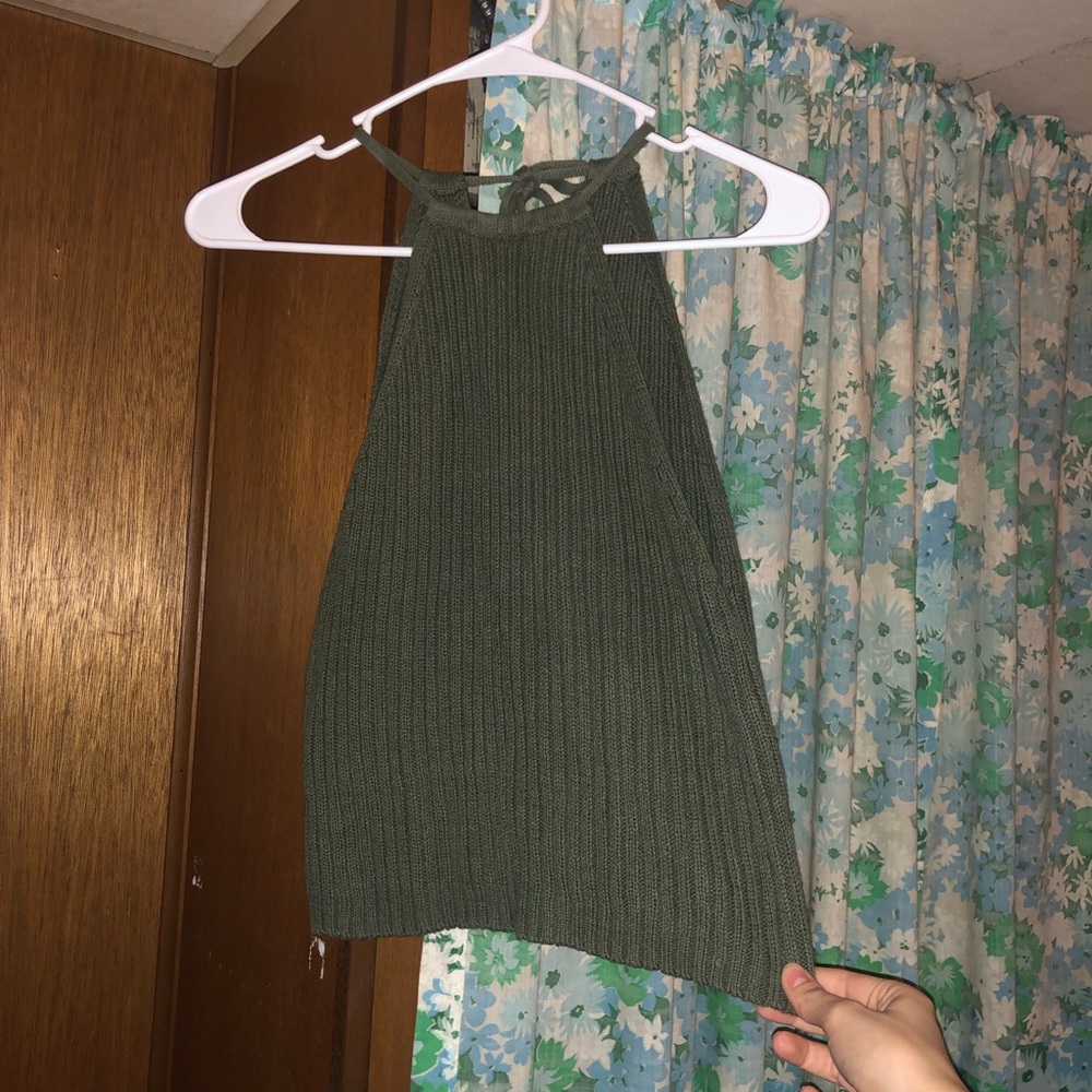 LA Hearts Green Ribbed Knit Sweater Halter Tank Top